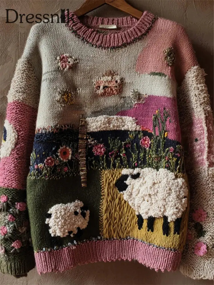 Damen niedliches fuzzy Schaf bedrucktes gemütliches reguläres Sweatshirt als bild / S