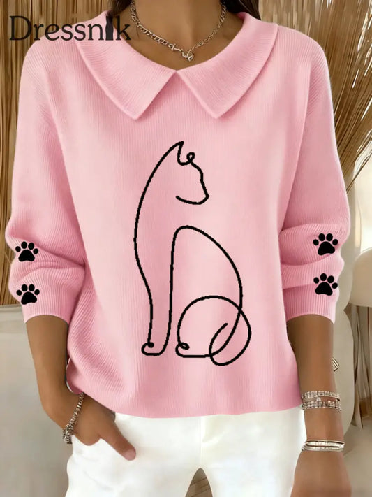 Damen niedliches Katzen muster Katzen liebhaber lässig Baby-Puppen-Kragen oberteil Rosa / S