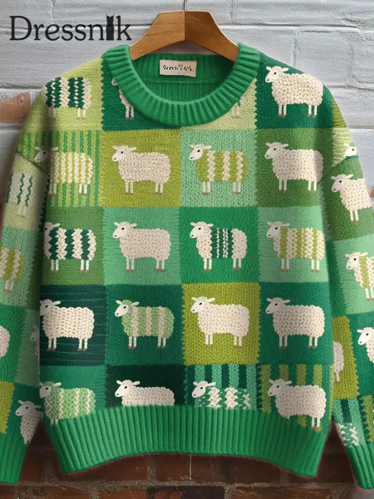 Damen niedliches Schaf muster Gemütlicher Strick pullover als bild / S