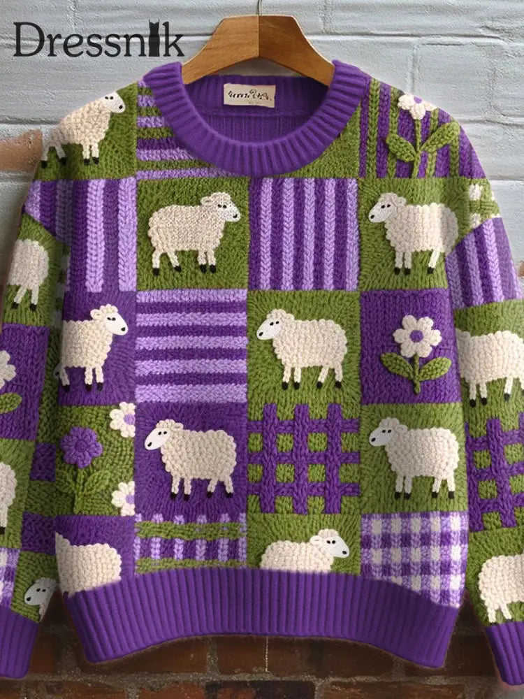 Damen niedliches Schaf muster Gemütlicher Strick pullover als bild / S