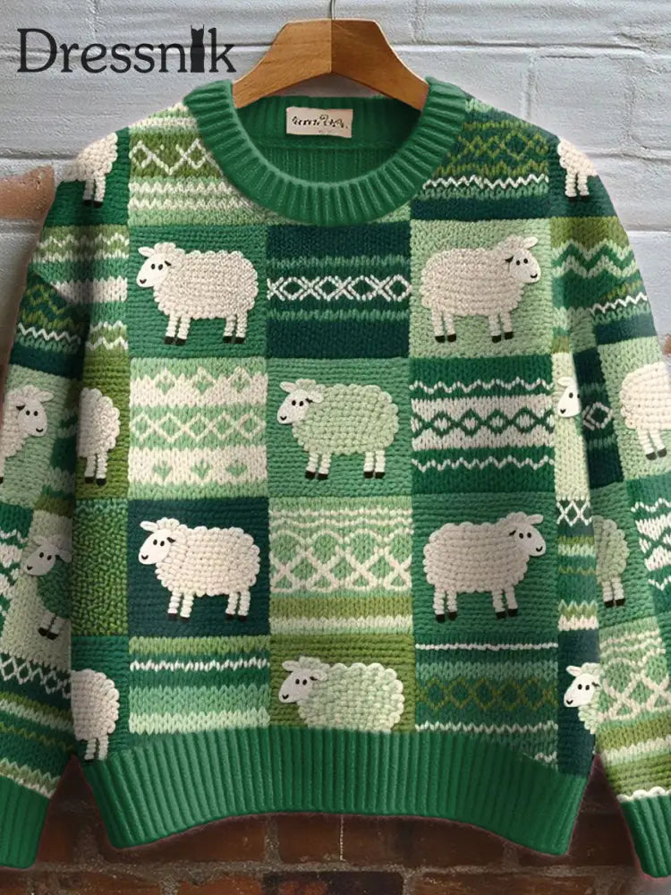 Damen niedliches Schaf muster Gemütlicher Strick pullover als bild / S