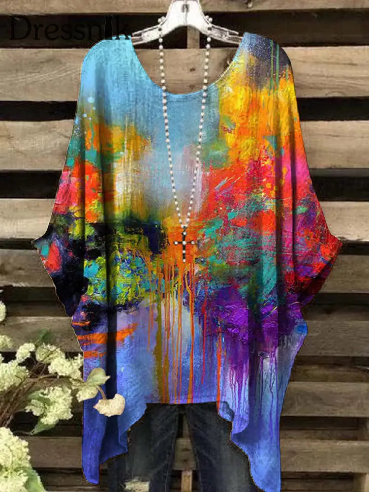 Damen-Ölgemälde Abstrakter Druck Vintage Top bunt / S