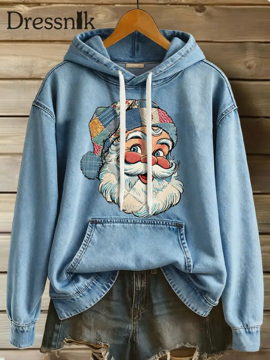 Damen-Patch-Weihnachtsmann-Hoodies blau / S