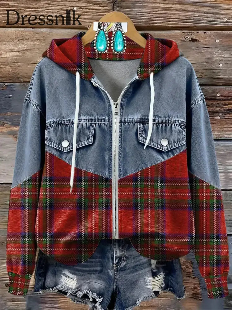 Damen-Patchwork-Hoodie mit Reiß verschluss als bild / S