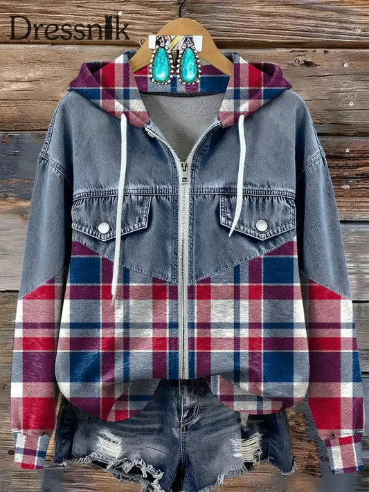 Damen-Patchwork-Hoodie mit Reiß verschluss als bild / S