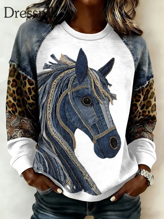 Damen Pferd Art Raglan Ärmel Sweatshirt als bild / S