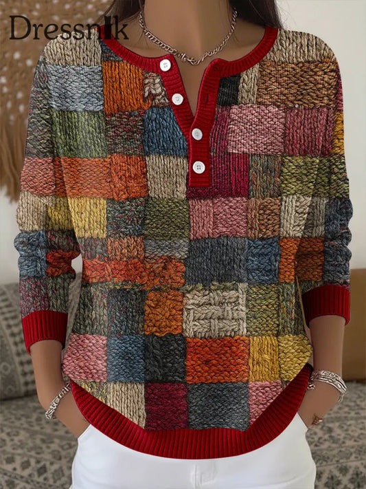 Damen-Pullover mit geometrischem Kunst knopf als bild / S