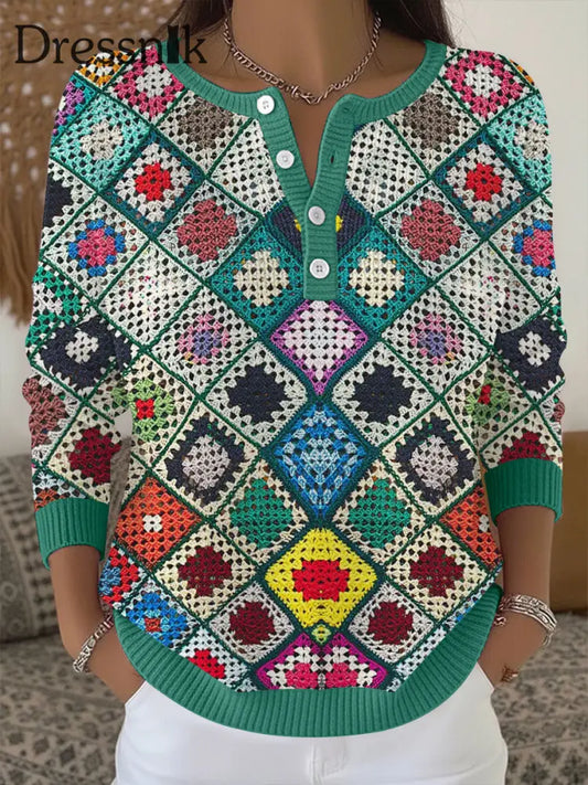 Damen-Pullover mit geometrischem Kunst knopf als bild / S