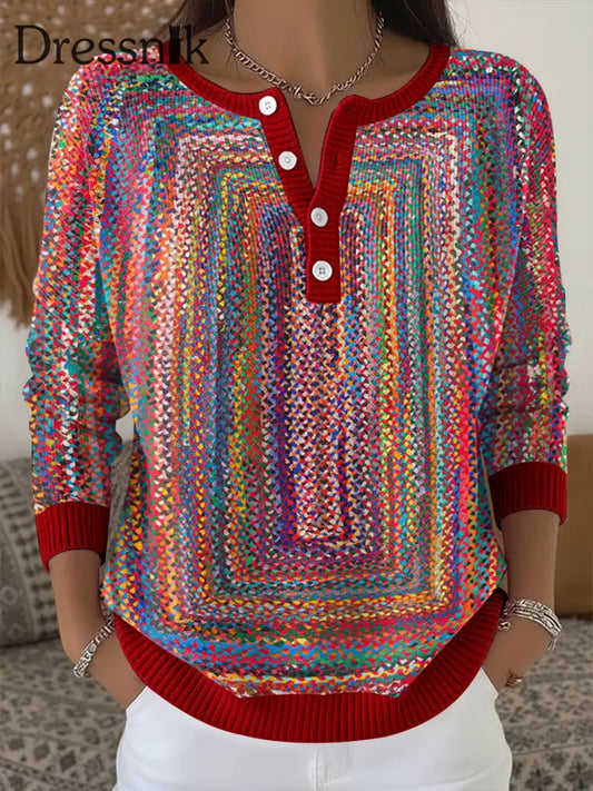 Damen-Pullover mit geometrischem Kunst knopf als bild / S