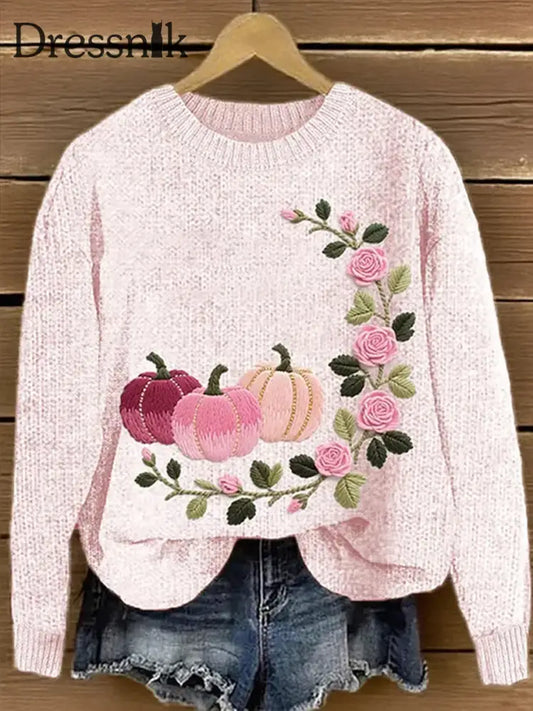 Damen Pullover mit rosa Blumen kunst druck A / S