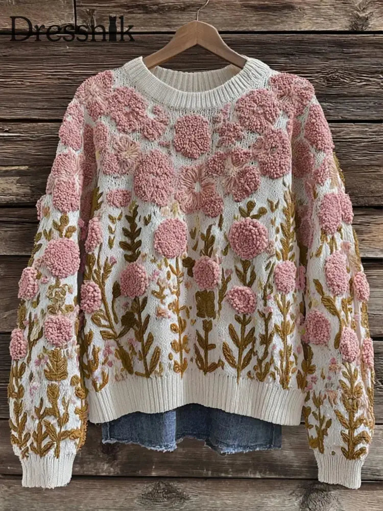 Damen Pullover mit rosa Blumen kunst druck A / S