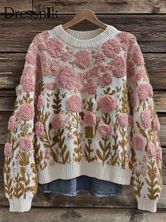 Damen Pullover mit rosa Blumen kunst druck A / S
