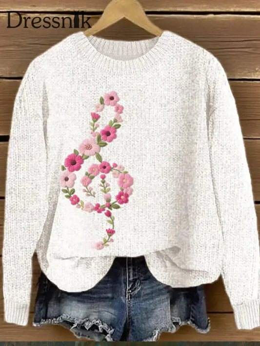 Damen Pullover mit rosa Blumen musik Kunstdruck A / S