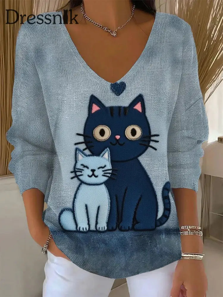 Damen Retro Animal Print Lässiges Langarm Top A / S