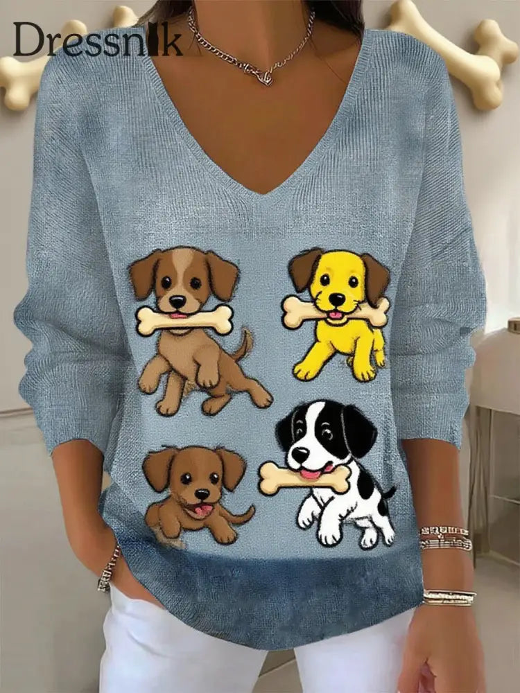 Damen Retro Animal Print Lässiges Langarm Top A / S