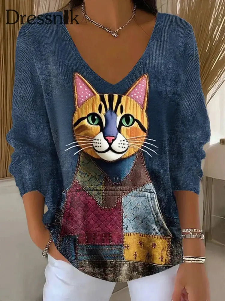 Damen Retro Animal Print Lässiges Langarm Top A / S