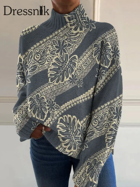 Damen Retro-Kunstdruck Lässig Schicker Pullover A / S