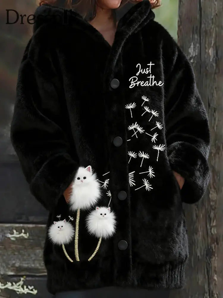 Damen Retro Tier Kunst Druck bequeme Flanell Jacke A / S