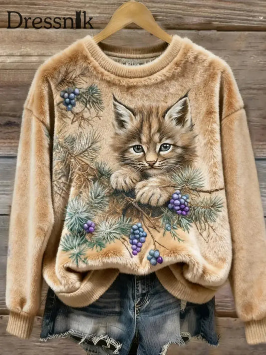 Damen Retro Tier Kunst Druck bequeme Flanell Jacke A / S