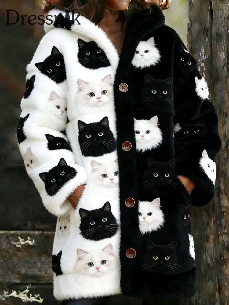 Damen Retro Tier Kunst Druck bequeme Flanell Jacke A / S