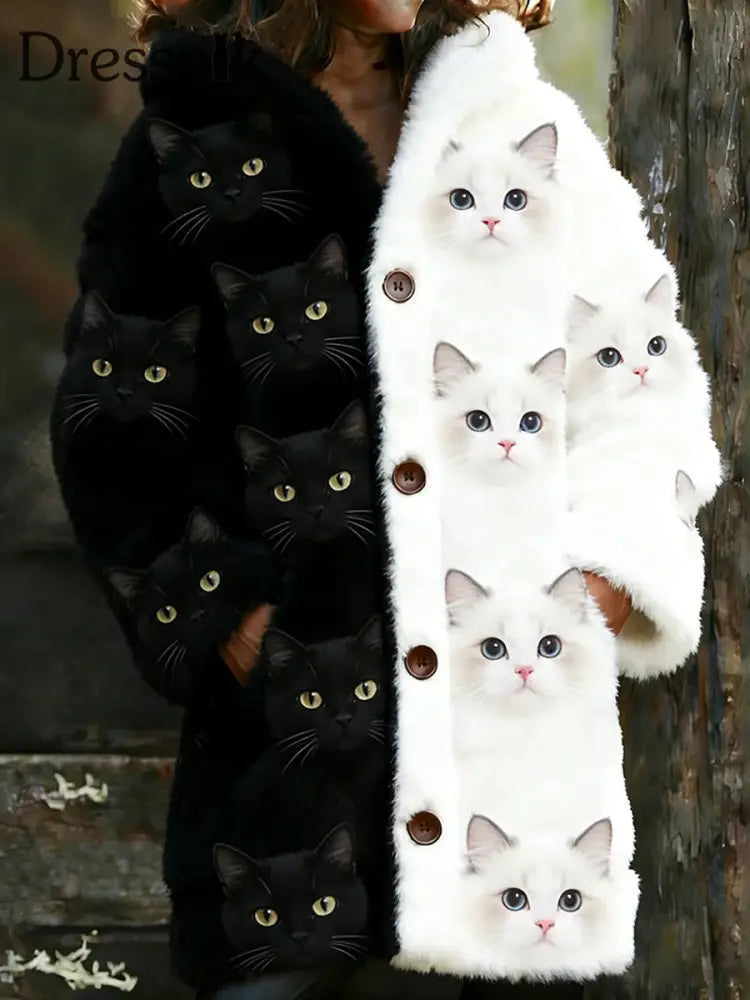 Damen Retro Tier Kunst Druck bequeme Flanell Jacke A / S