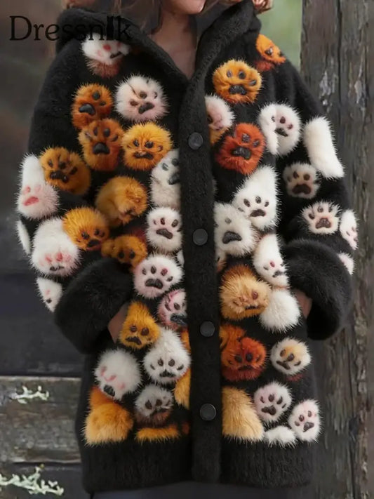 Damen Retro Tier Kunst Druck bequeme Flanell Jacke A / S