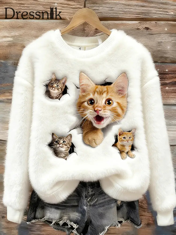 Damen Retro Tier kunst druck Komfortables Flanell oberteil