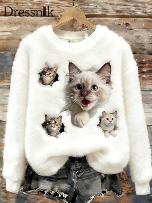 Damen Retro Tier kunst druck Komfortables Flanell oberteil A / S