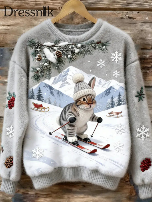 Damen Retro Tier kunst druck Komfortables Flanell oberteil A / S