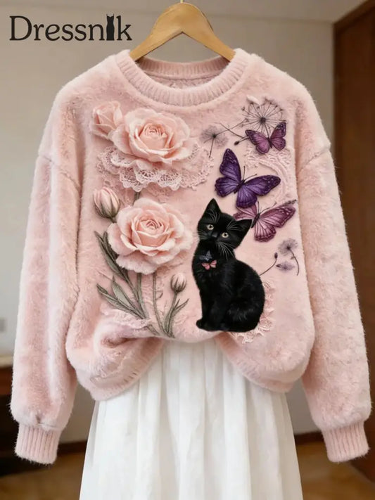 Damen Retro Tier kunst druck Komfortables Flanell oberteil A / S