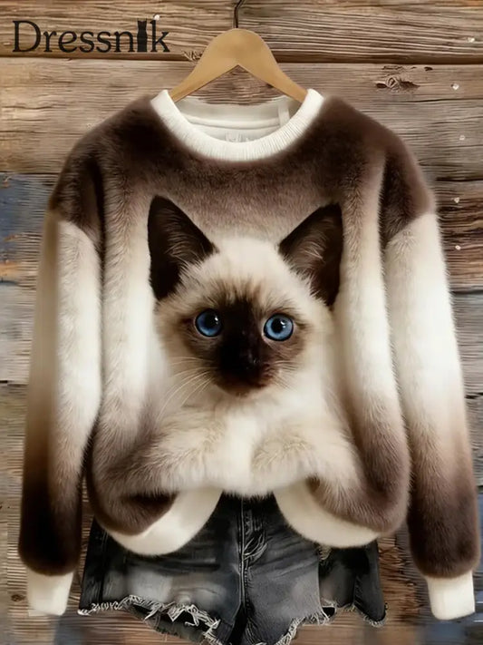 Damen Retro Tier kunst druck Komfortables Flanell oberteil A / S