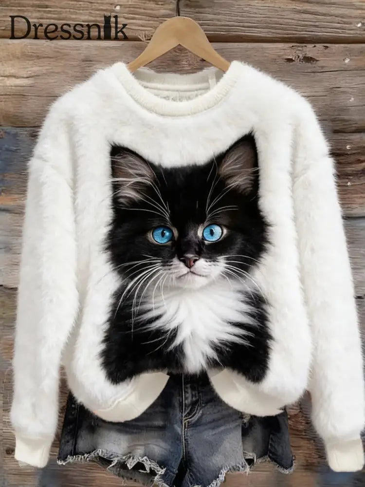 Damen Retro Tier kunst druck Komfortables Flanell oberteil A / S