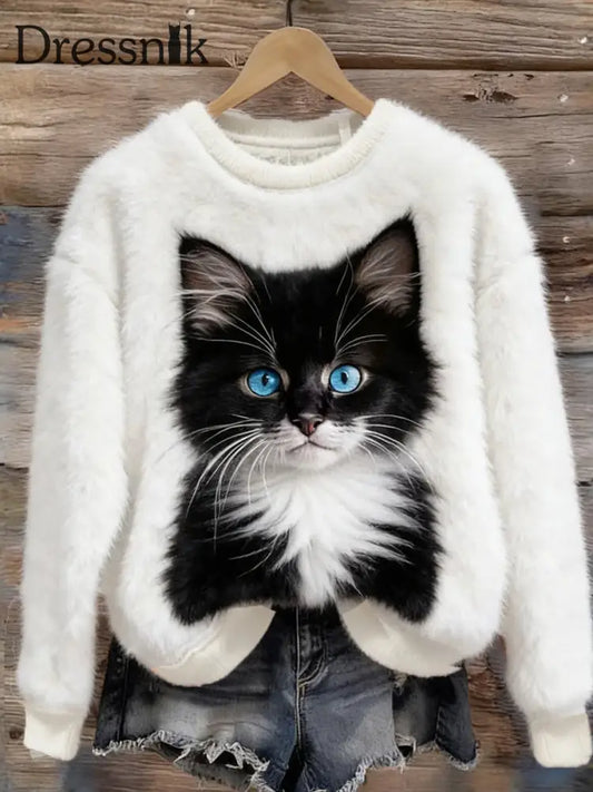 Damen Retro Tier kunst druck Komfortables Flanell oberteil A / S