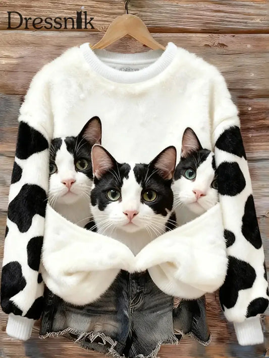 Damen Retro Tier kunst druck Komfortables Flanell oberteil A / S