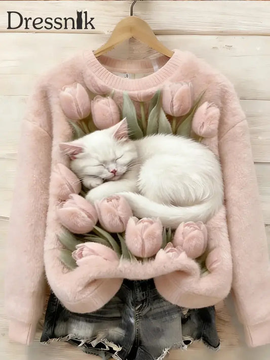 Damen Retro Tier kunst druck Komfortables Flanell oberteil A / S