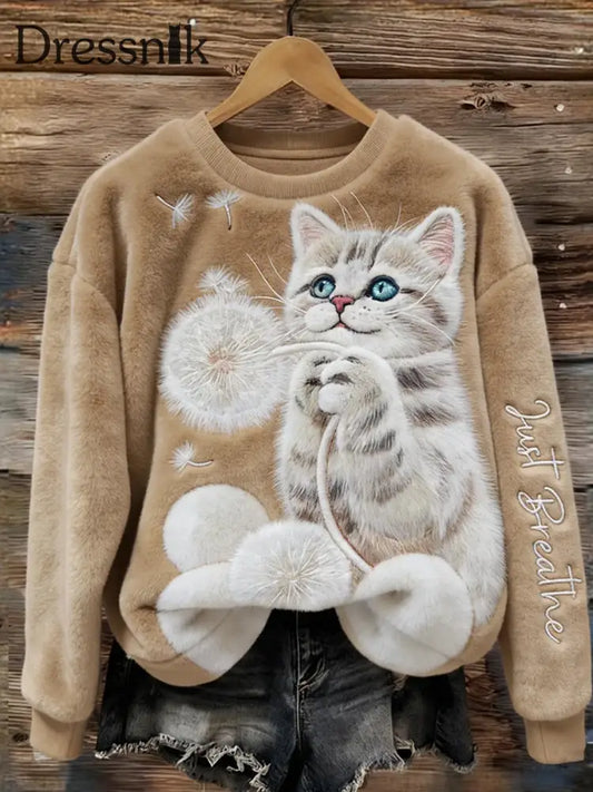 Damen Retro Tier kunst druck Komfortables Flanell oberteil A / S