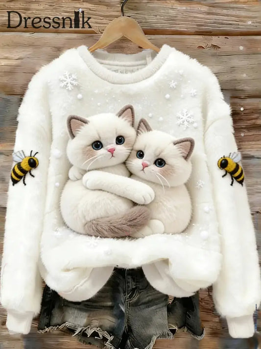 Damen Retro Tier kunst druck Komfortables Flanell oberteil A / S