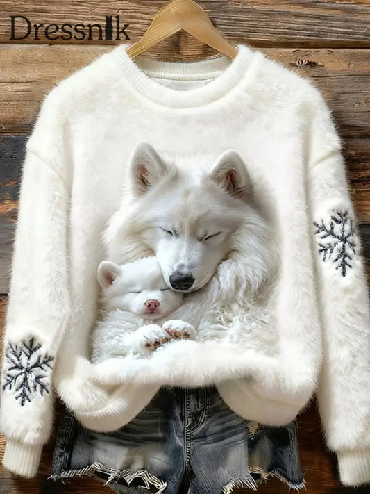 Damen Retro Tier Kunst Print Casual Flanell Top A / S