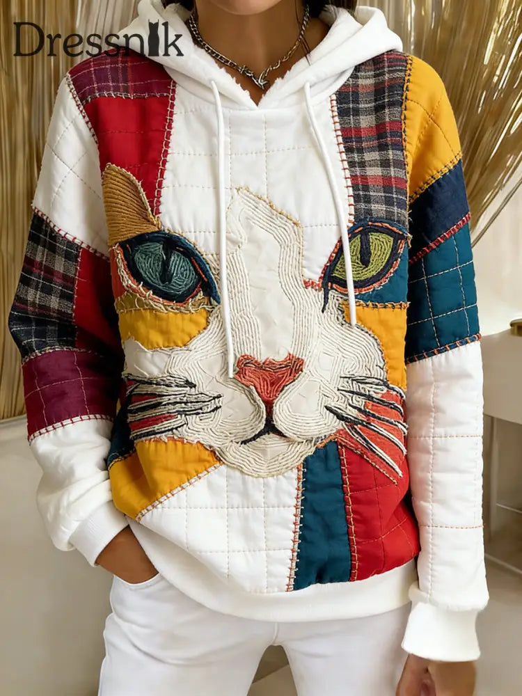 Damen Retro Tier Kunst Print Komfortables Flanell Kapuzen Sweatshirt A / S