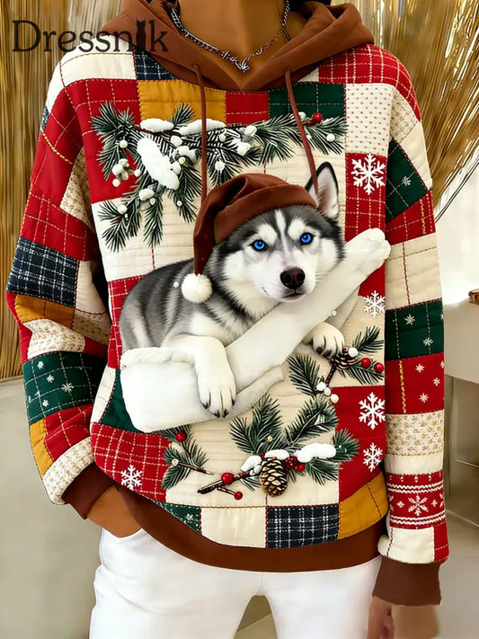 Damen Retro Tier Kunst Print Komfortables Flanell Kapuzen Sweatshirt A / S