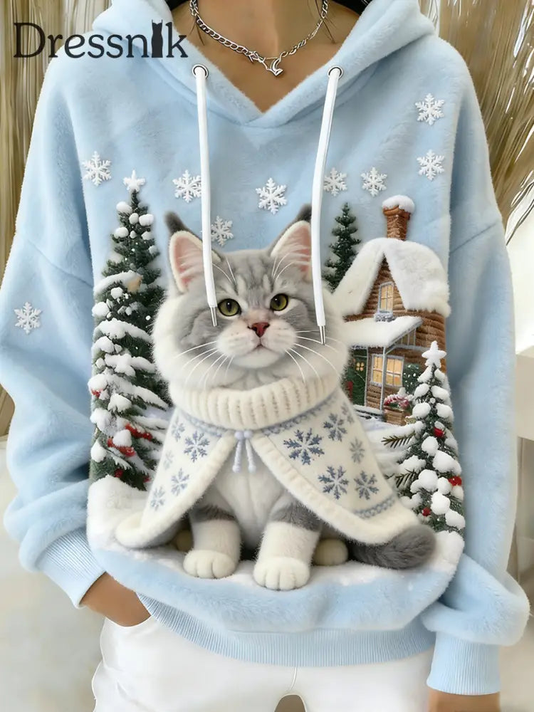 Damen Retro Tier Kunst Print Komfortables Flanell Kapuzen Sweatshirt A / S