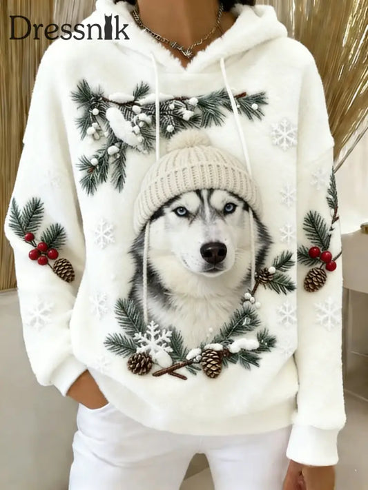 Damen Retro Tier Kunst Print Komfortables Flanell Kapuzen Sweatshirt A / S