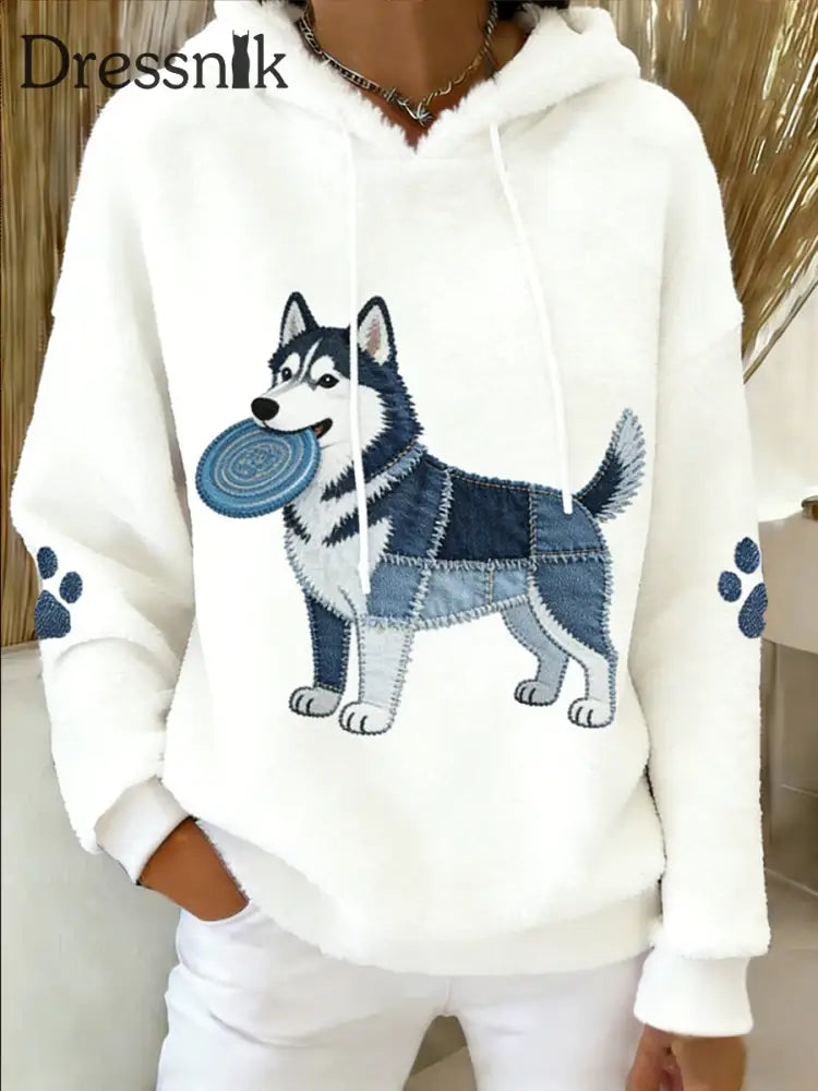 Damen Retro Tier Kunst Print Komfortables Flanell Kapuzen Sweatshirt A / S