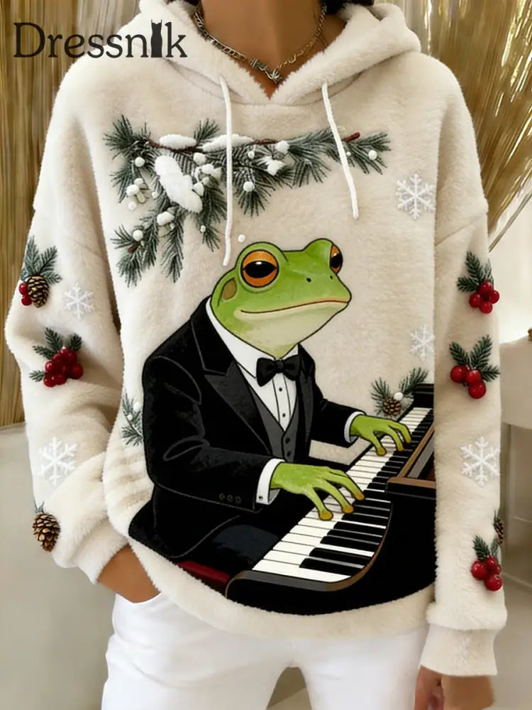 Damen Retro Tier Kunst Print Komfortables Flanell Kapuzen Sweatshirt A / S