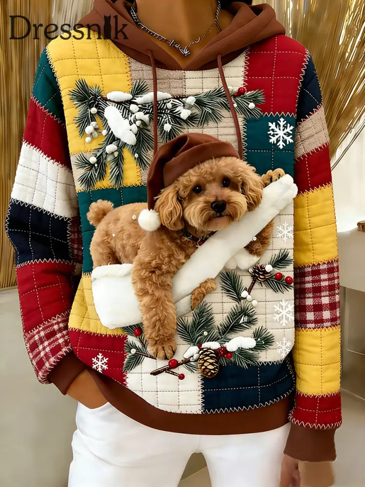 Damen Retro Tier Kunst Print Komfortables Flanell Kapuzen Sweatshirt A / S