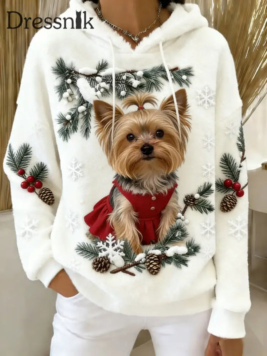 Damen Retro Tier Kunst Print Komfortables Flanell Kapuzen Sweatshirt A / S