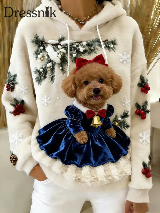 Damen Retro Tier Kunst Print Komfortables Flanell Kapuzen Sweatshirt A / S