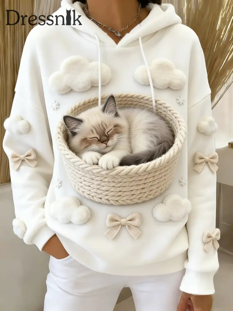 Damen Retro Tier Kunst Print Komfortables Flanell Kapuzen Sweatshirt A / S