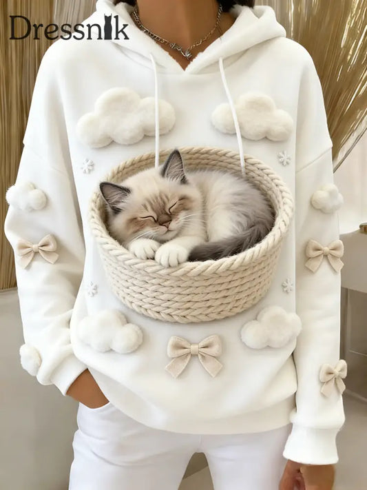 Damen Retro Tier Kunst Print Komfortables Flanell Kapuzen Sweatshirt A / S