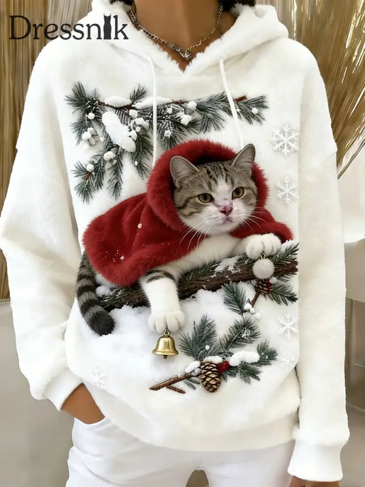 Damen Retro Tier Kunst Print Komfortables Flanell Kapuzen Sweatshirt A / S